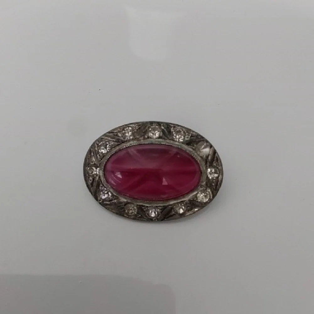 Vintage Silver and Pink Gemstone Brooch